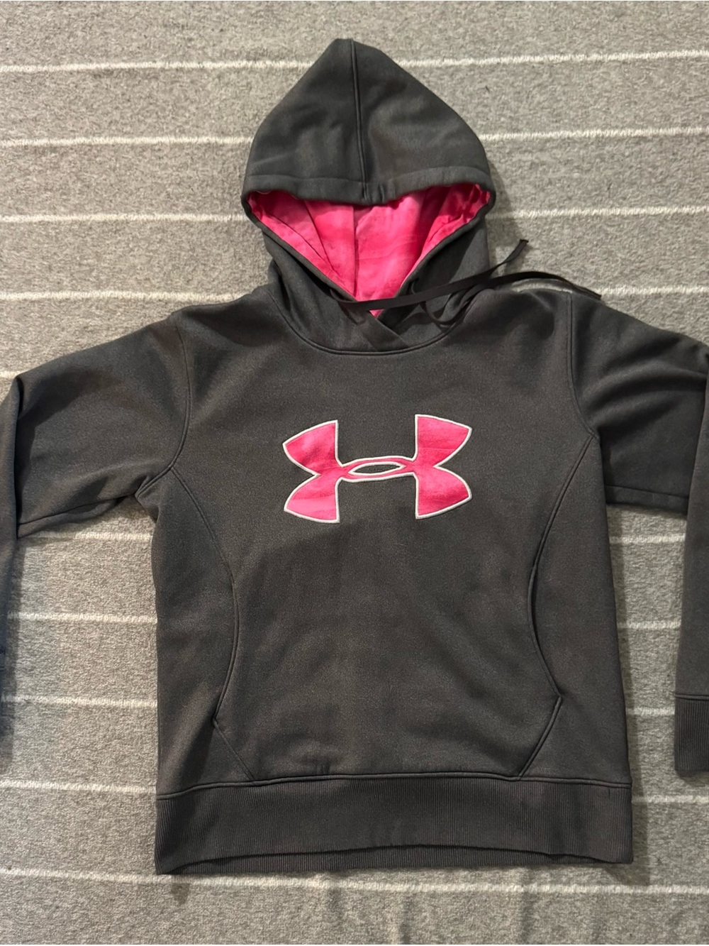 Under Armour Black Hoodie with Bright Pink Logo and Lined Hood